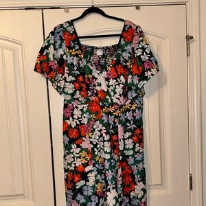 Puff-Sleeve Chambray Midi Dress